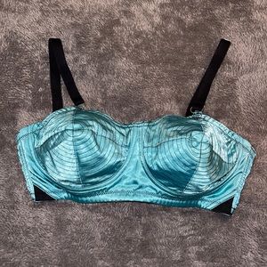 Bettie Page Teal Spiral Stitch Bullet Bra 32D
